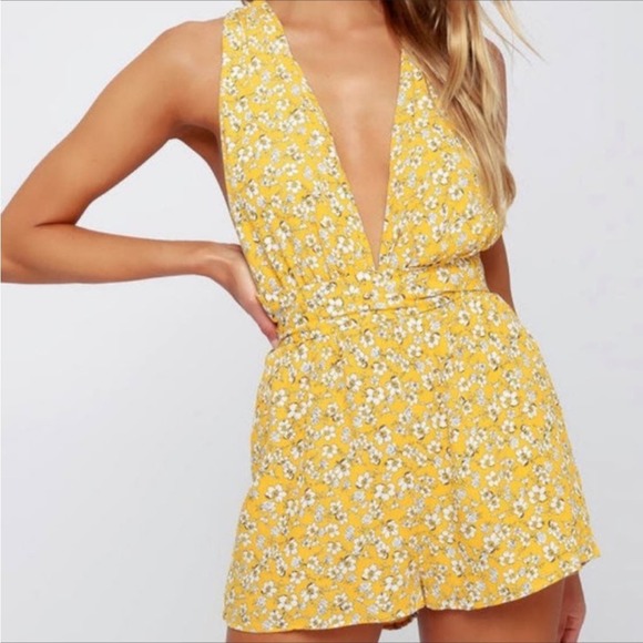 Lulus Pants - LULUS Versatile Style Yellow Floral Print Convertible Romper Rayon size small